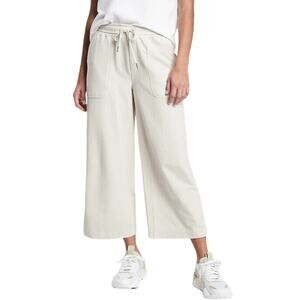 Athleta Pants Farallon Heathered Wide Leg Crop Size 0 Oatmeal Cotton Drawstring